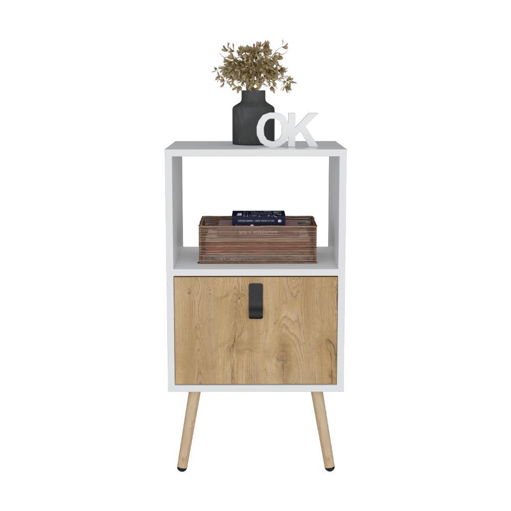 Mesa De Noche  Revali Blanco Y  Macadamia Alto