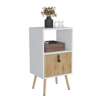 Mesa De Noche  Revali Blanco Y  Macadamia Alto