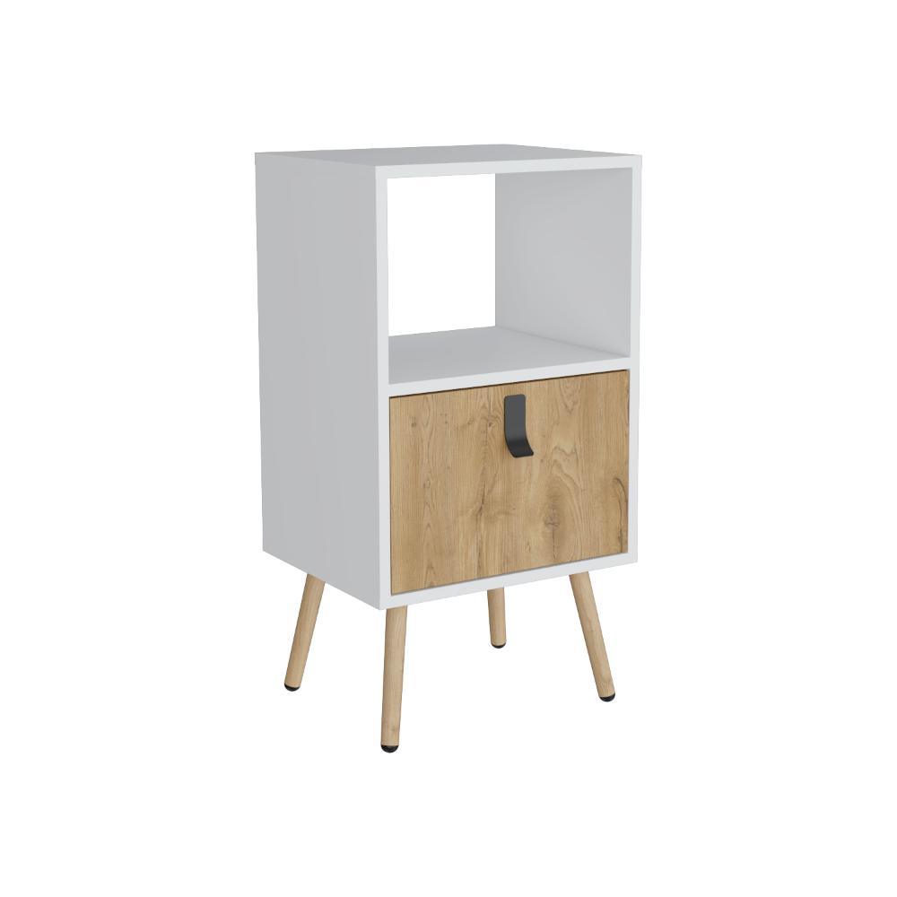 Mesa De Noche  Revali Blanco Y  Macadamia Alto
