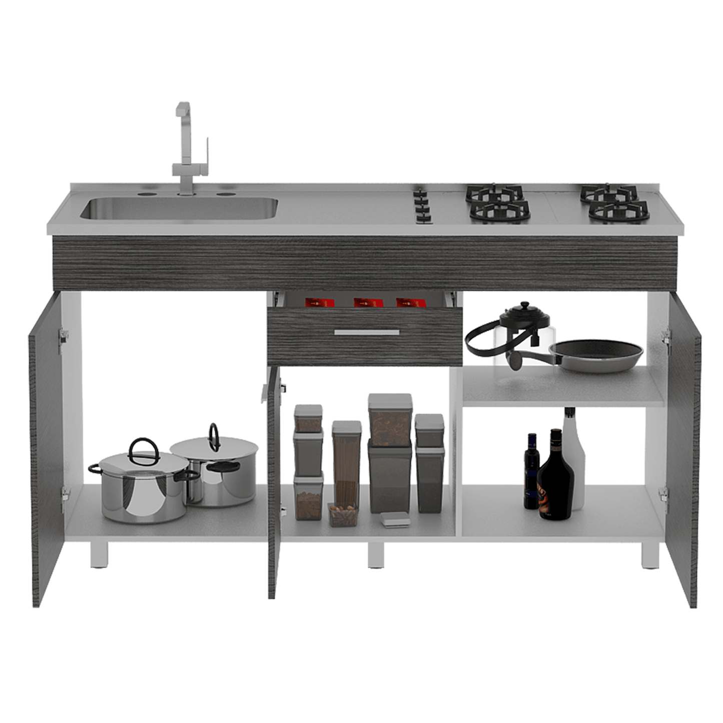 Gabinete Inferior Avorin Gris Y Blanco 150 Cm