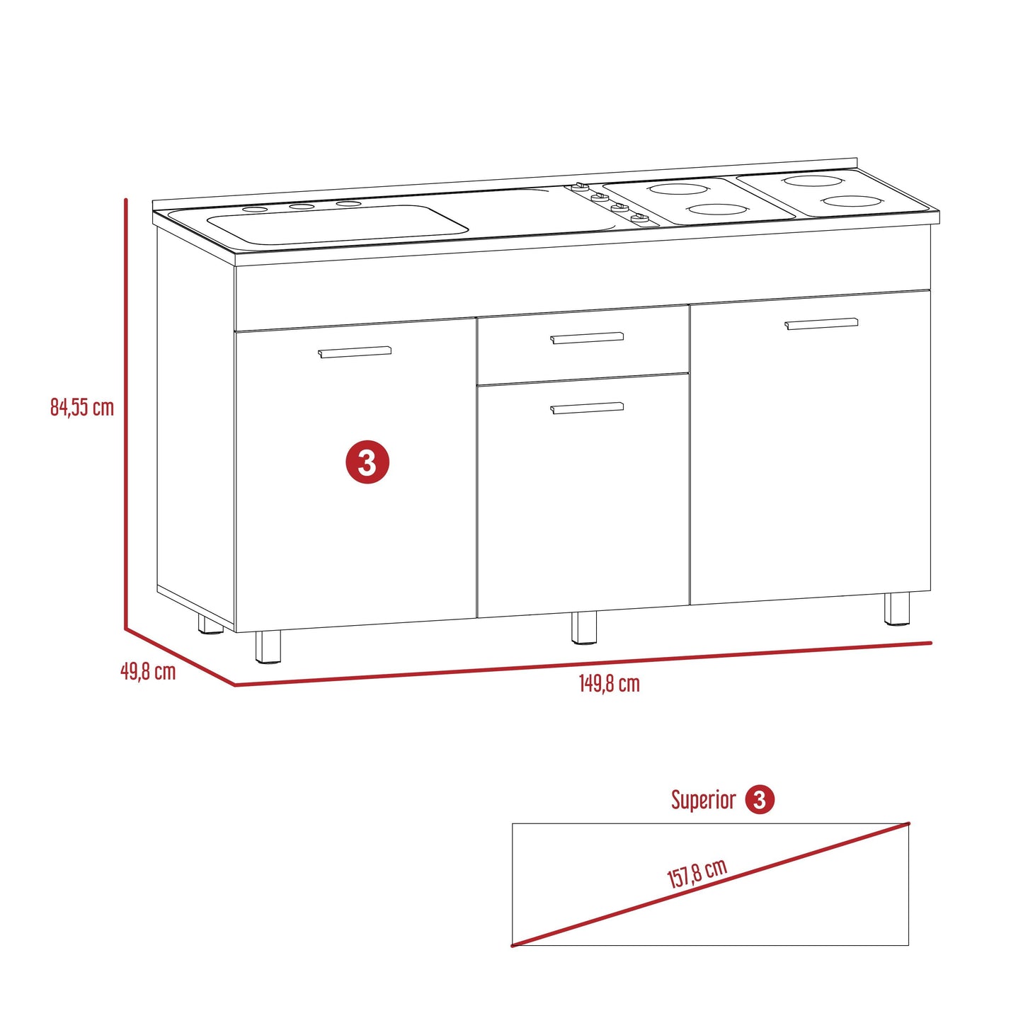 Gabinete Inferior Avorin Gris Y Blanco 150 Cm