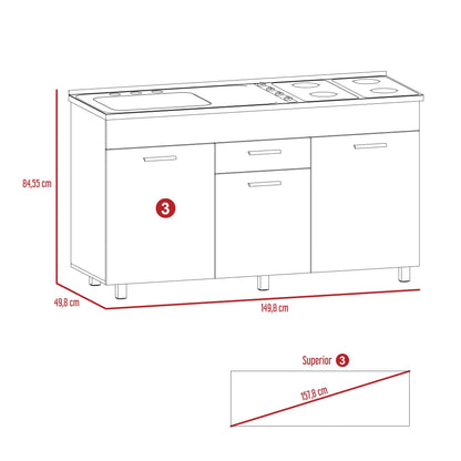Gabinete Inferior Avorin Gris Y Blanco 150 Cm