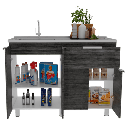 Mueble Inferior Cocina Nimora Homecollection Blanco Y Roble Gris 120 Cm