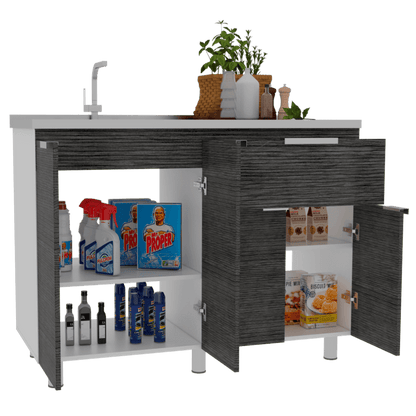 Mueble Inferior Cocina Nimora Homecollection Blanco Y Roble Gris 120 Cm