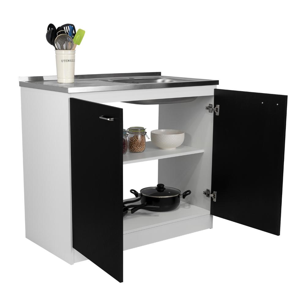 Gabinete Inferior Shelf Wengue Y Blanco 100 Cm