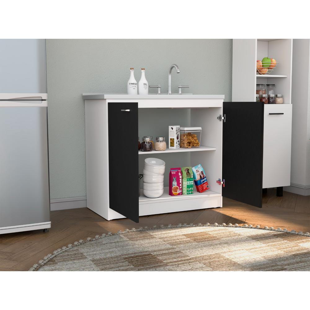 Gabinete Inferior Shelf Wengue Y Blanco 100 Cm