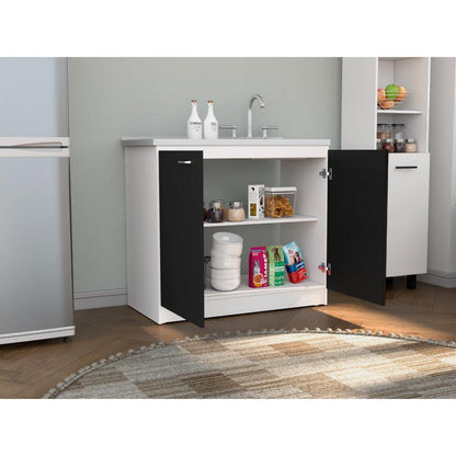 Gabinete Inferior Shelf Wengue Y Blanco 100 Cm