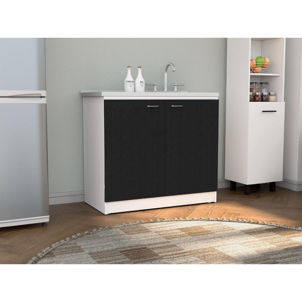 Gabinete Inferior Shelf Wengue Y Blanco 100 Cm