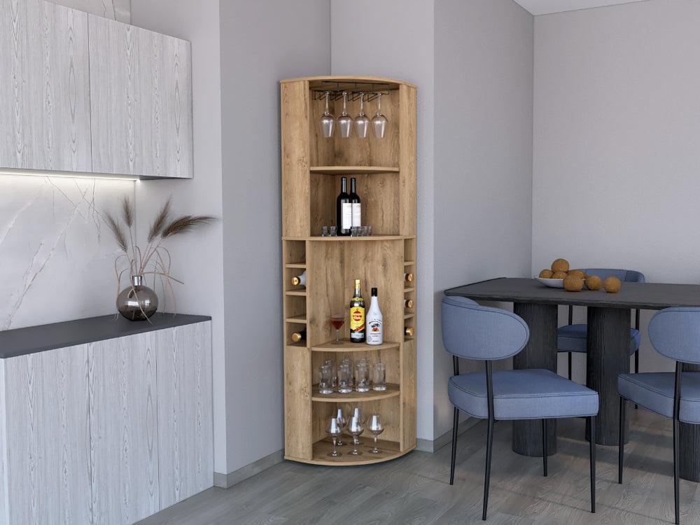 Bar Esquinero Alenor, Macadamia, Con Espacio Para Organizar Licores