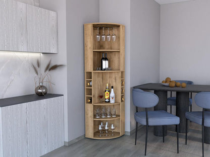 Bar Esquinero Alenor, Macadamia, Con Espacio Para Organizar Licores