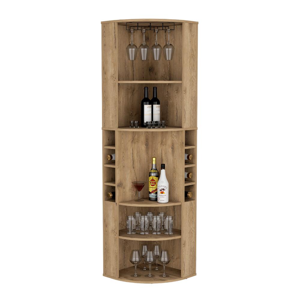 Bar Esquinero Alenor, Macadamia, Con Espacio Para Organizar Licores