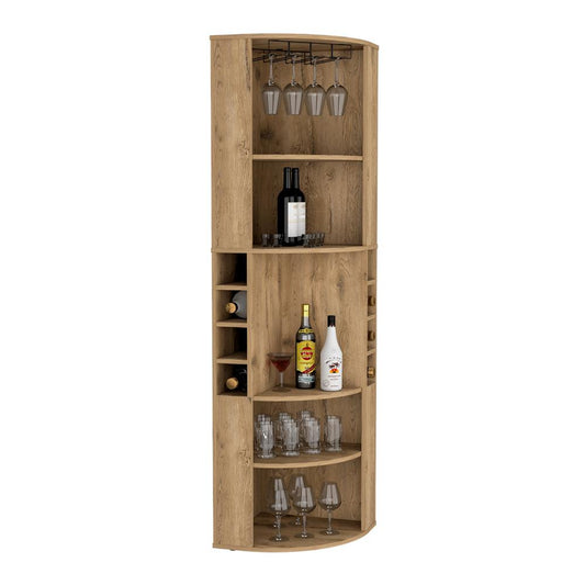 Bar Esquinero Alenor, Macadamia, Con Espacio Para Organizar Licores