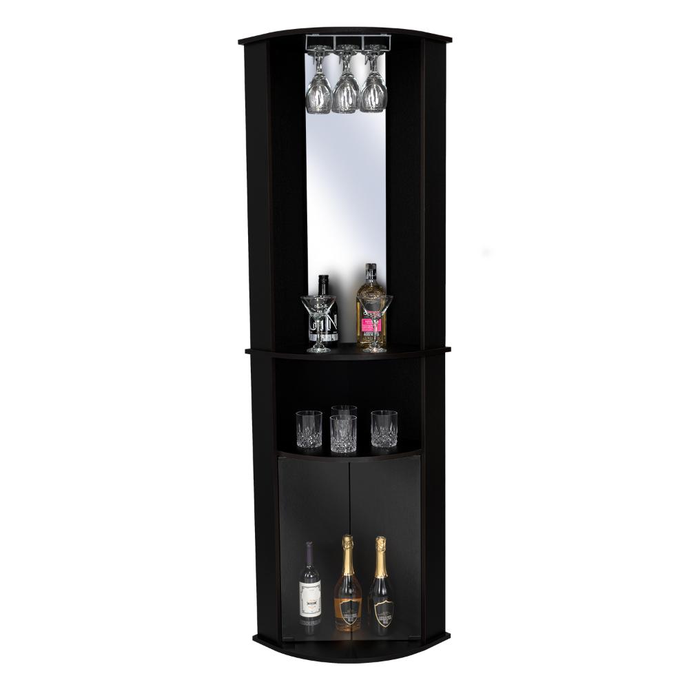 Bar Zumbert, Wengue, Con Dos Puertas De Vidrio, Espejo Y Colgador De Copas