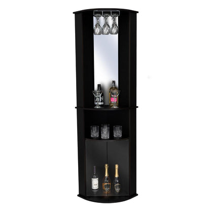 Bar Zumbert, Wengue, Con Dos Puertas De Vidrio, Espejo Y Colgador De Copas