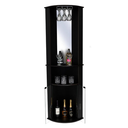 Bar Zumbert, Wengue, Con Dos Puertas De Vidrio, Espejo Y Colgador De Copas