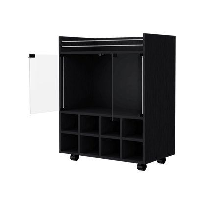 Bar Kymora, Wengue, Con Espacio Para Organizar Licores U Objetos Decorativos, Manijas Metalicas