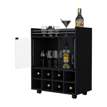 Bar Kymora, Wengue, Con Espacio Para Organizar Licores U Objetos Decorativos, Manijas Metalicas