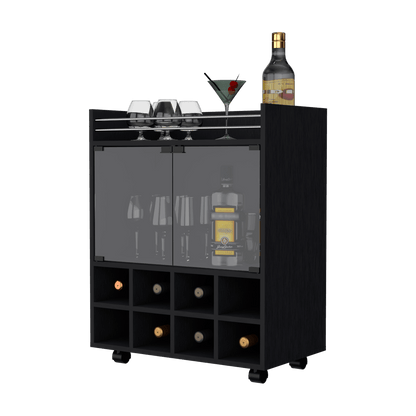 Bar Kymora, Wengue, Con Espacio Para Organizar Licores U Objetos Decorativos, Manijas Metalicas