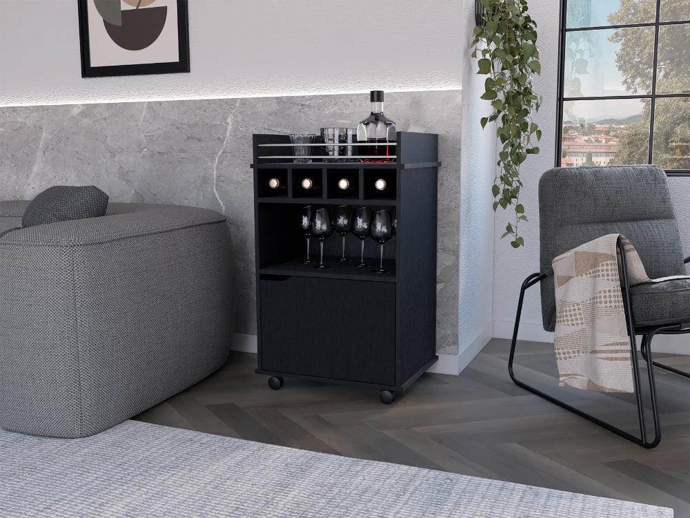 Carro Bar Vitrines, Wengue,  Con Rocachinas Para Facil Desplazamiento