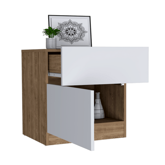 Mesa De Noche Trionyx Miel Y Blanco
