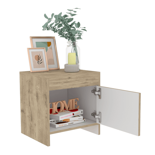 Mesa De Noche Eviré  Macamadia + Blanco