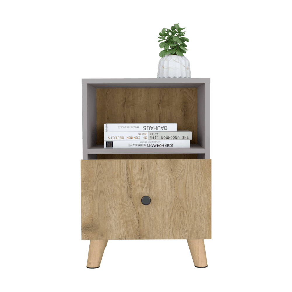 Mesa De Noche Tonhan Gris Y Macadamia