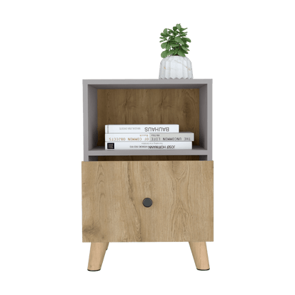 Mesa De Noche Tonhan Gris Y Macadamia