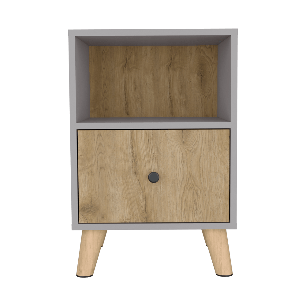 Mesa De Noche Tonhan Gris Y Macadamia