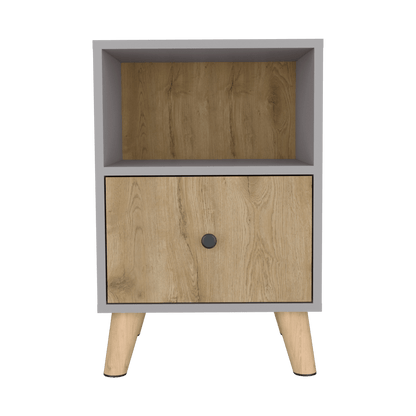 Mesa De Noche Tonhan Gris Y Macadamia