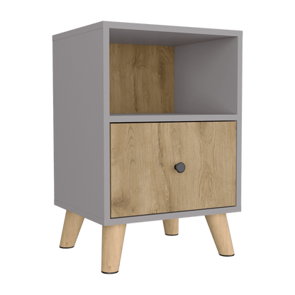 Mesa De Noche Tonhan Gris Y Macadamia