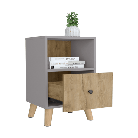 Mesa De Noche Tonhan Gris Y Macadamia