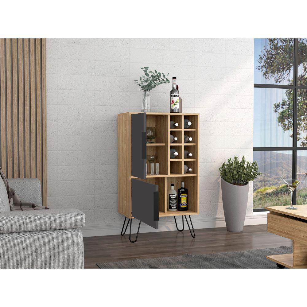 Bar Bajo Vany, Miel Y Plata Oscuro, Con Espacio Para Almacenar Botellas Y Copas De Vino