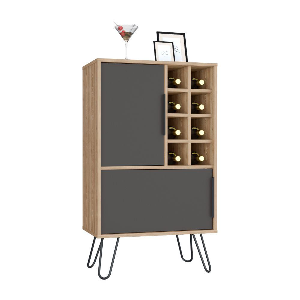 Bar Bajo Vany, Miel Y Plata Oscuro, Con Espacio Para Almacenar Botellas Y Copas De Vino