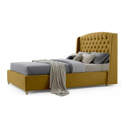 Base Cama con Espaldar + Colchon Doble Italia  mostaza
