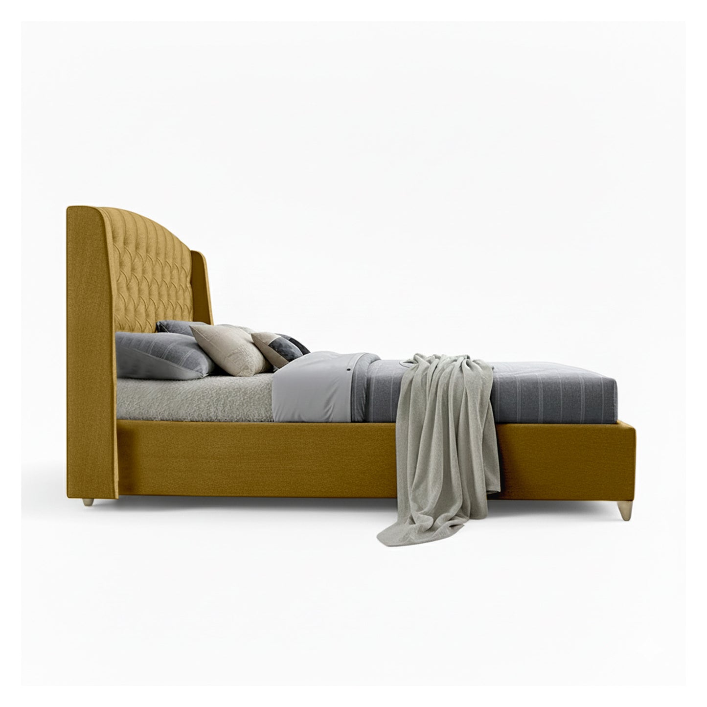 Base Cama Con Espaldar Sencillo Italia Mostaza