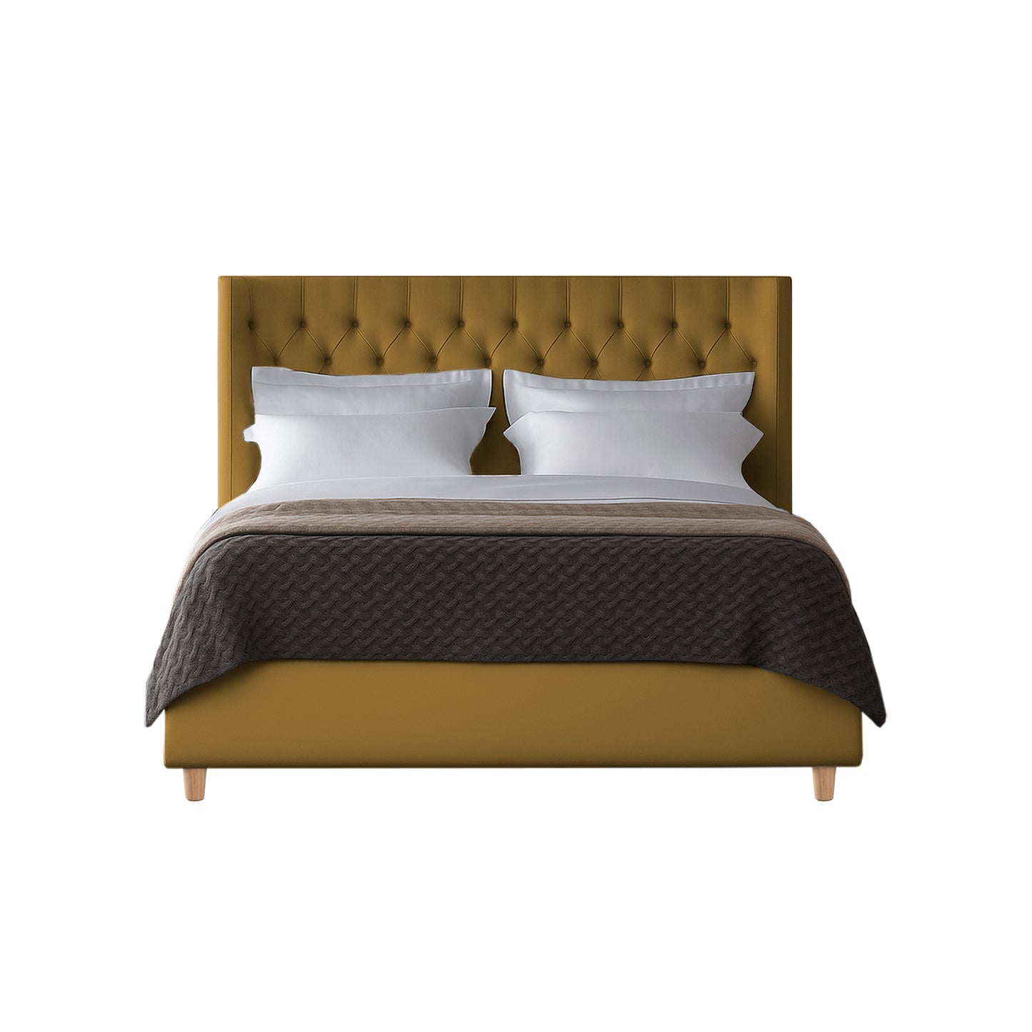 Base Cama con Espaldar + Colchon Doble Marfil  mostaza