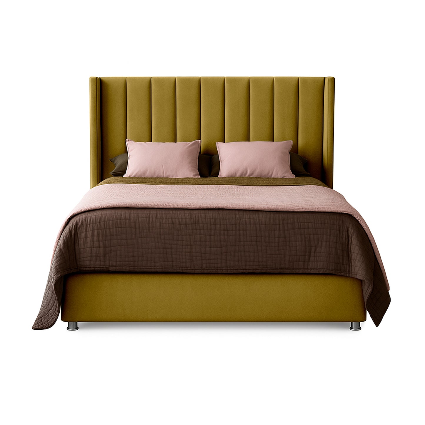 Base Cama con Espaldar + Colchon + Puff Baul King Julieta  mostaza