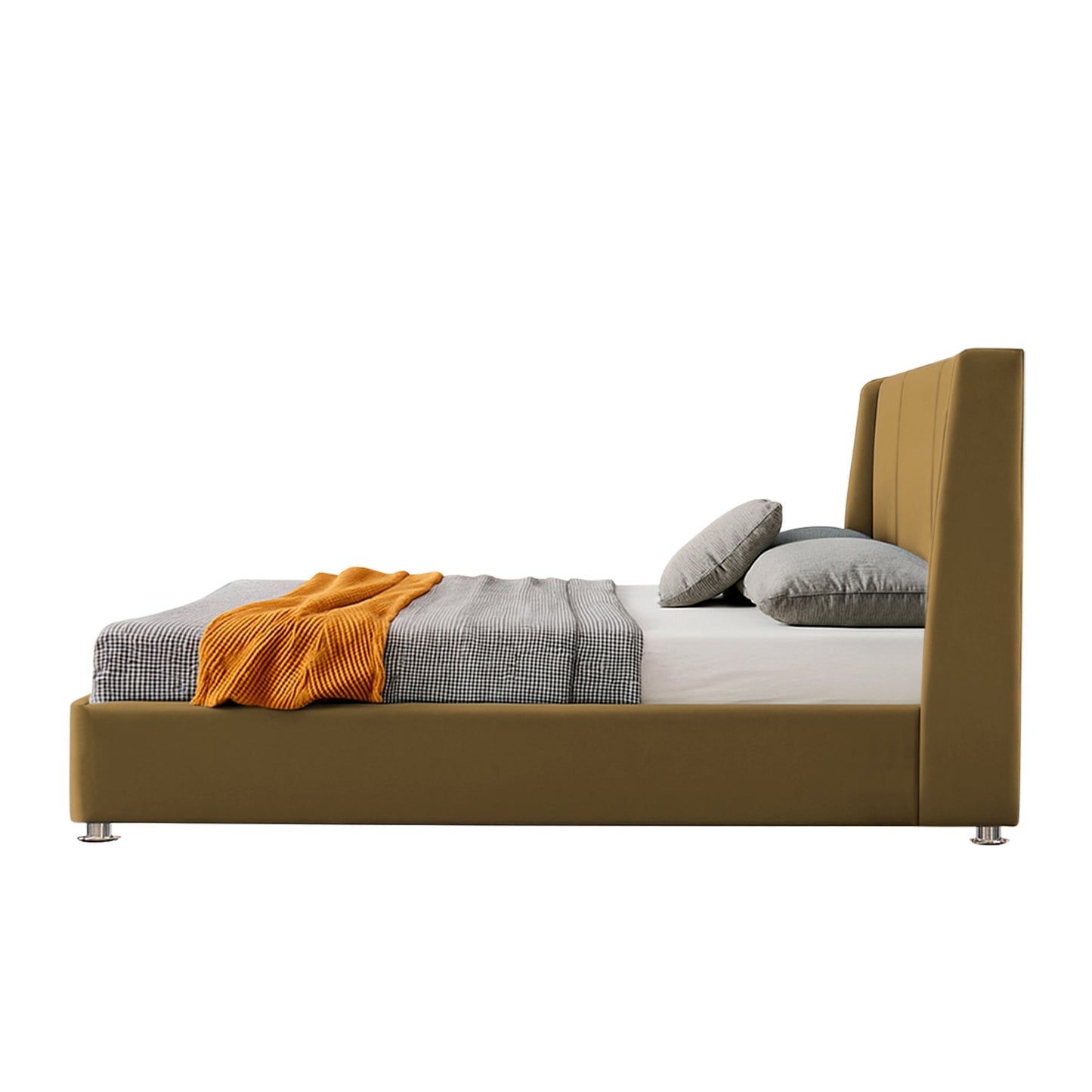 Base Cama Con Espaldar Queen Mousai Mostaza