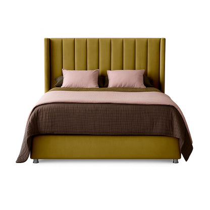 Base Cama con Espaldar + Colchon + Puff Baul Semidoble Julieta  mostaza