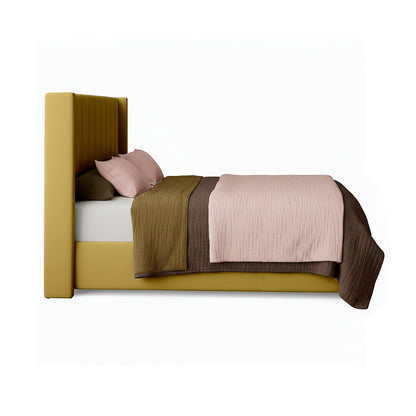 Base Cama con Espaldar + Colchon + Puff Baul Semidoble Julieta  mostaza
