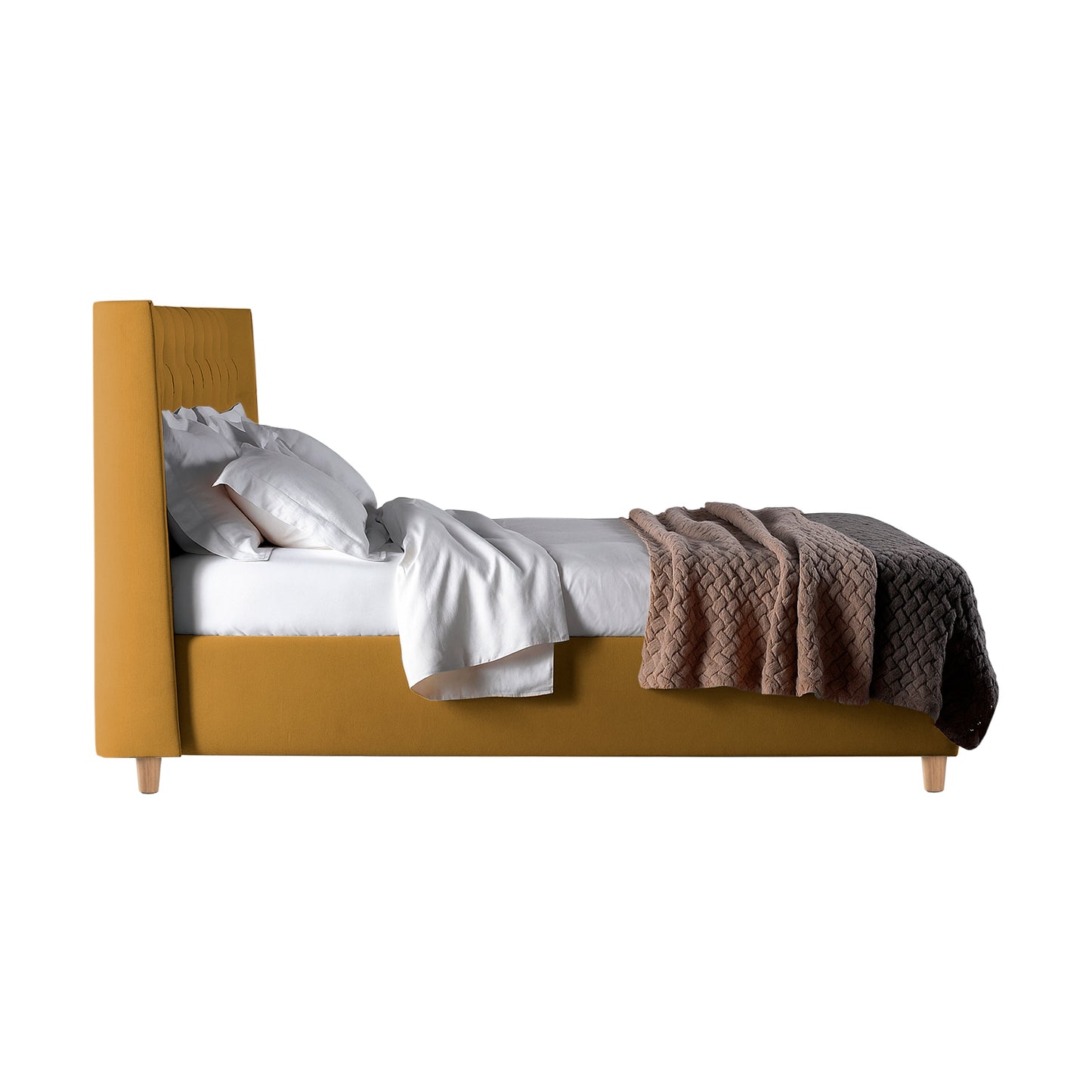 Base Cama con Espaldar + Colchon Semidoble Marfil  mostaza