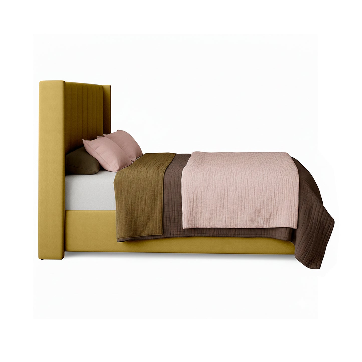 Base Cama con Espaldar + Colchon + Puff Baul Sencillo Julieta  mostaza