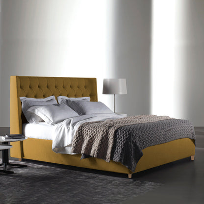 Base Cama con Espaldar + Colchon Queen Marfil  mostaza