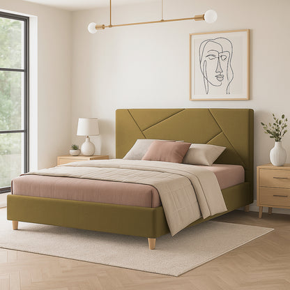 Base Cama Con Espaldar Queen Hampton Mostaza