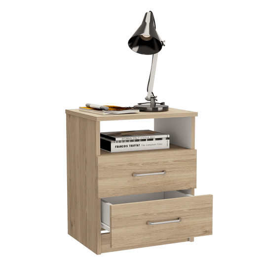 Mesa De Noche Shelf Rovere Y Blanco