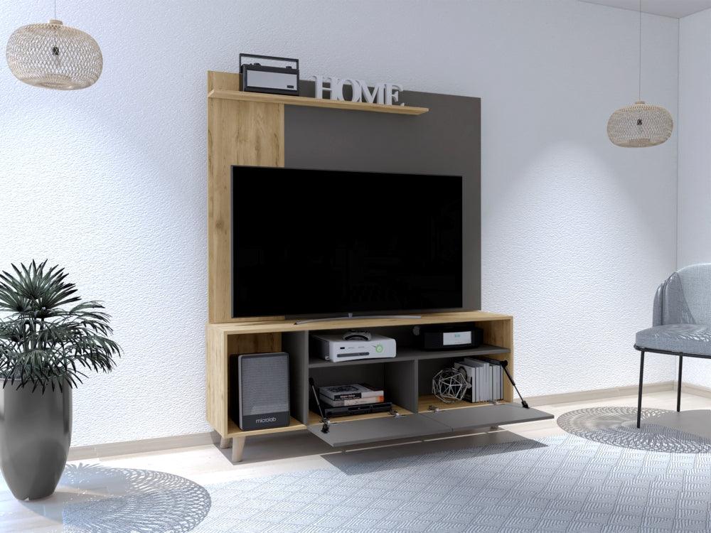 Mesa Para Tv Kullys Macadamia Y  Plomo Para  Tv De 60"