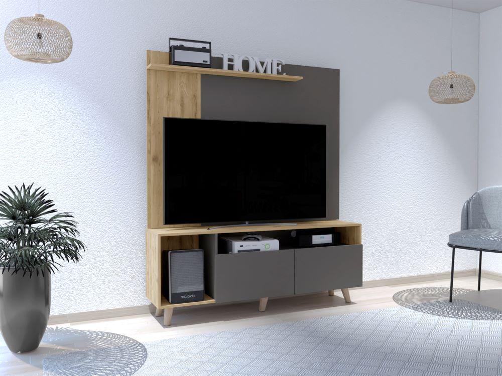 Mesa Para Tv Kullys Macadamia Y  Plomo Para  Tv De 60"