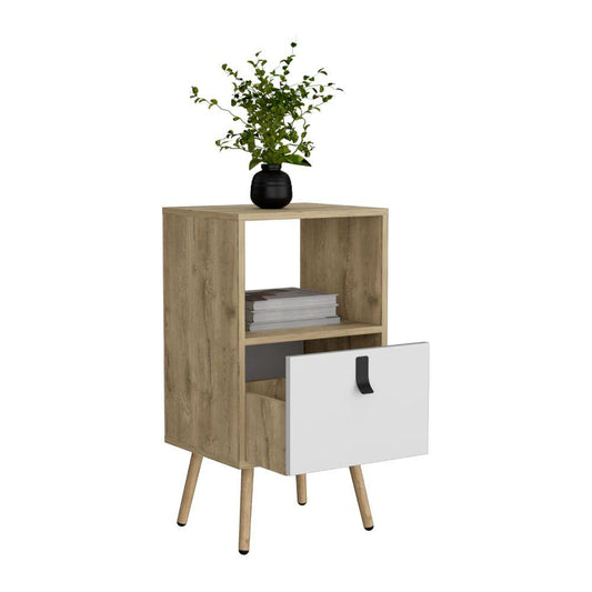 Mesa De Noche Revali Blanco Y  Macadamia Alto