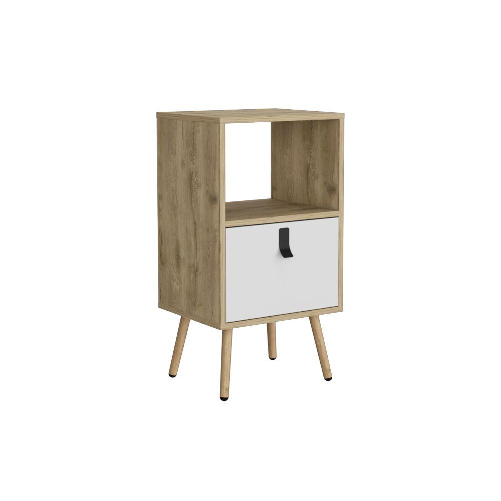 Mesa De Noche Revali Blanco Y  Macadamia Alto