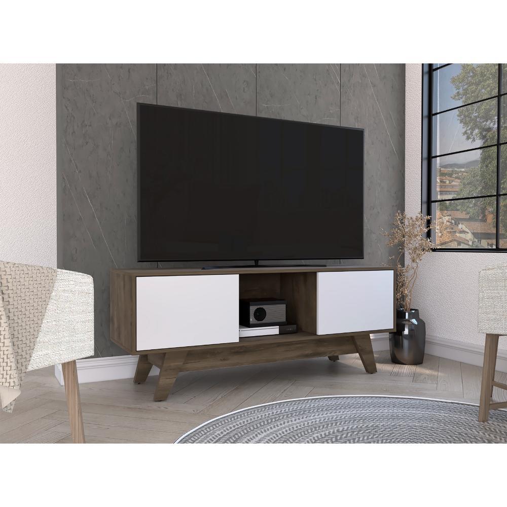 Mesa Para Tv Zunari Nogal Y Blanco Para Tv De  55"